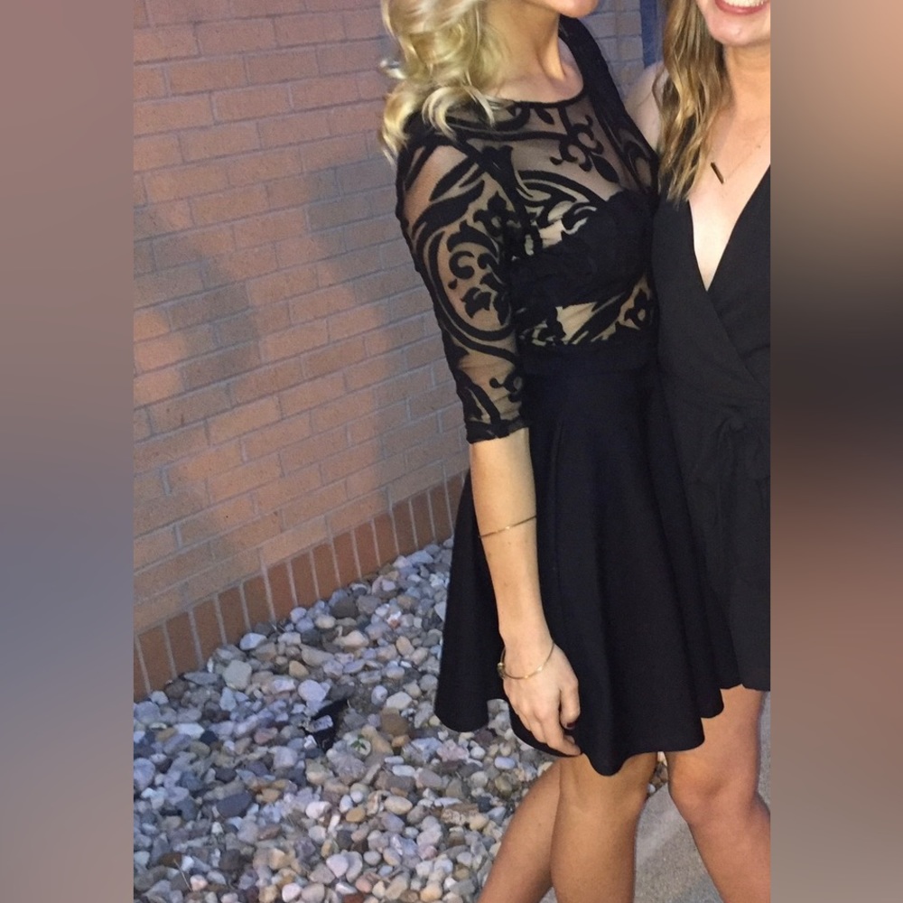 Black Lovely Day Dress Small- Sheer Top